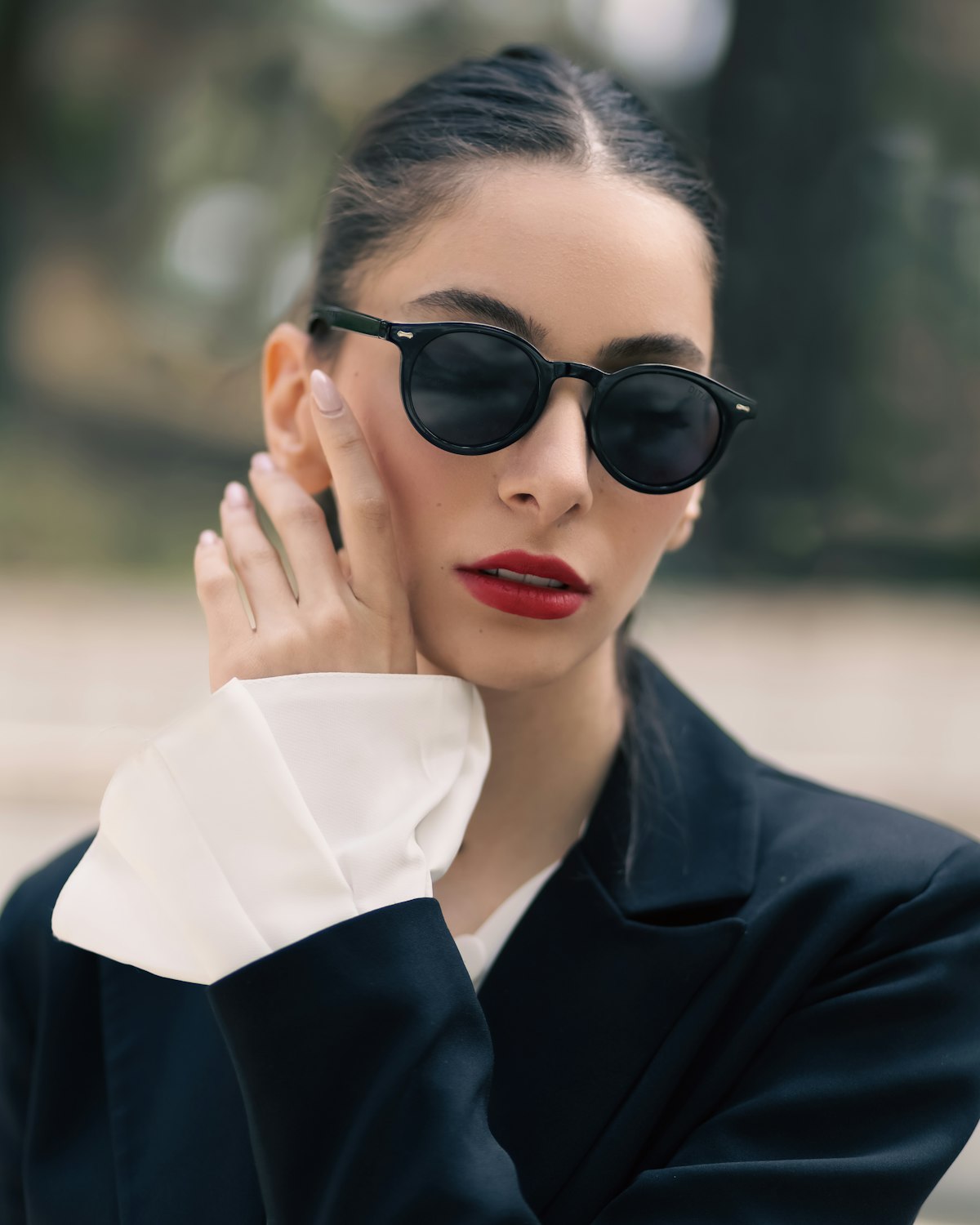 Classic — round acetate sunglasses, editorial portrait