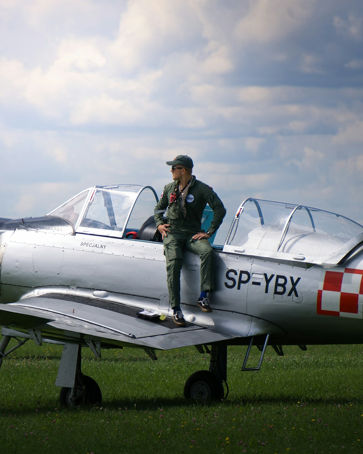 Aviator — pilot on airfield in aviators